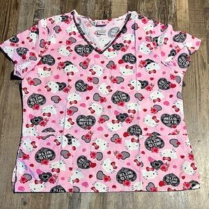 Hello Kitty Pink Printed V-Neck Scrub Top